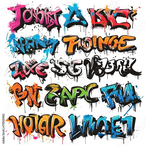 Street art lettering designer, urban typography letters and alphabet with tag marker splatter vector set