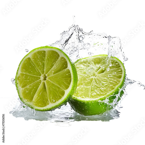 Fresh lime cut in half with water splash