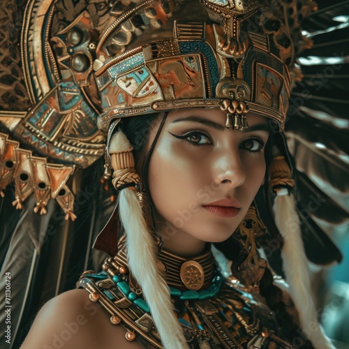 Woman in the Goddess Ancient Inca Empire Beauty Style - Beautiful Goddess Girl Background created with Generative AI Technology
