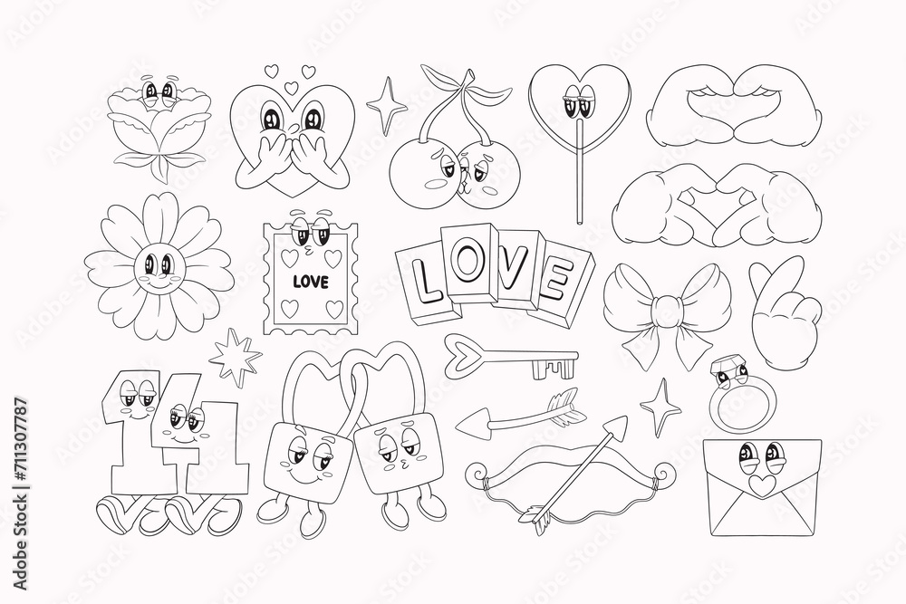 Doodle Retro Pop Valentine Illustration Set