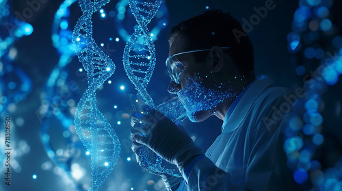 A Scientist Behind Blue DNA Analysis photo