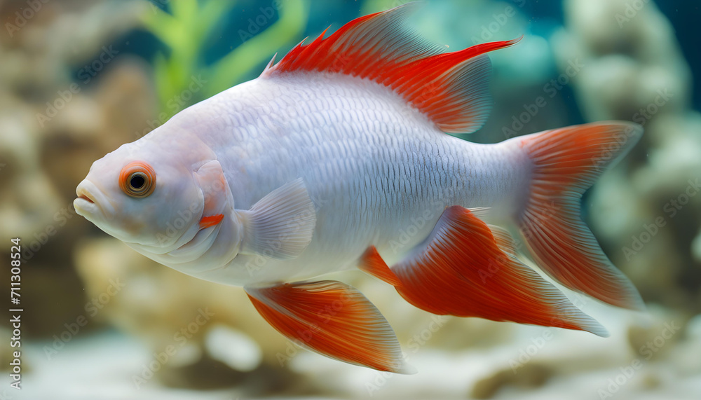Obraz premium Red and white fish in aquarium