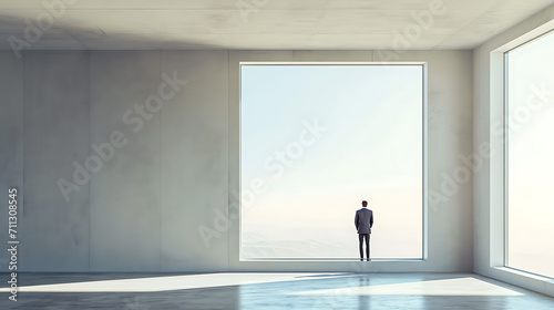 Corporate Tranquility  Blank Interior with Window and Businessman