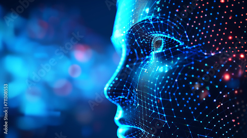 Data Portrait, Digital Human Face Symbolizing AI and Cyber Security