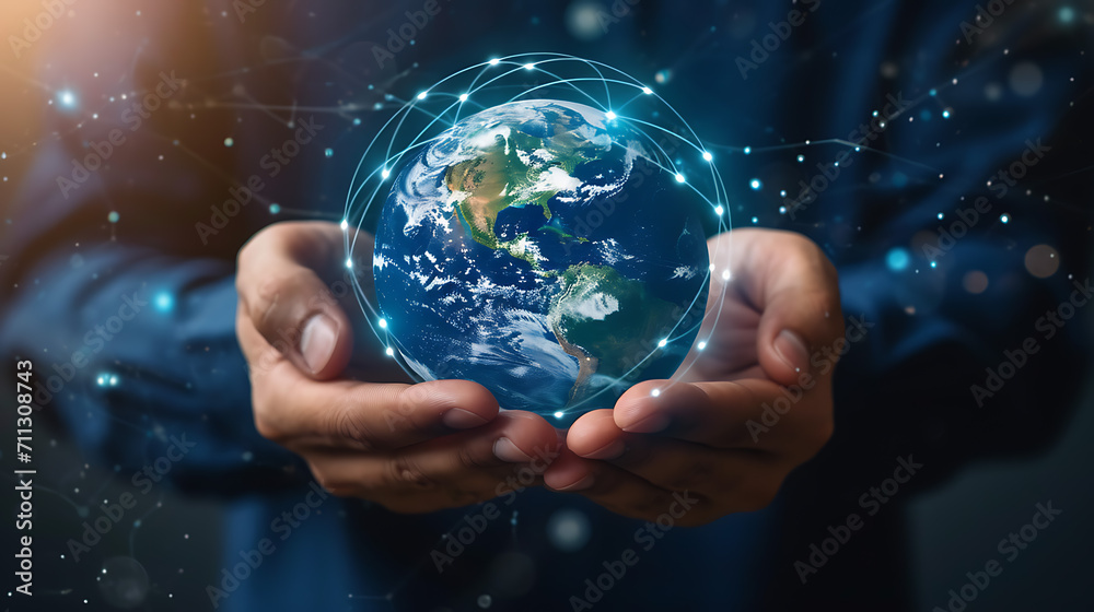 Earth in Hand, Global Communication Network Concept Earth in Hand, Global Communication Network Concept