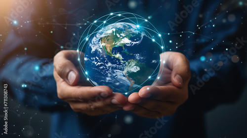 Earth in Hand, Global Communication Network Concept