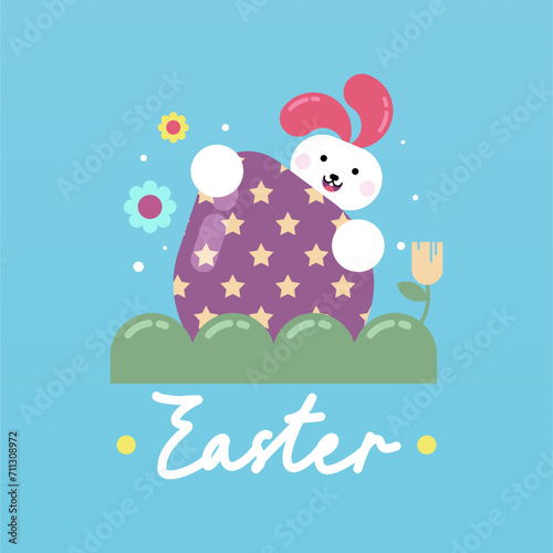 Flat colorful easter background illustration. Cute rabbit easter illustration background