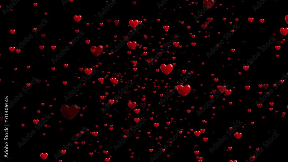 Red love heart shape explosion animation. Happy valentines day neon heart background. Glowing and shiny red hearts, love and marriage concept