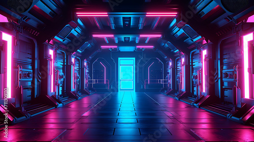 Indoor Architectural Marvel, Neon Gateway to a Sci-Fi World