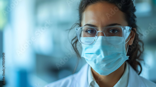 Medical Research Lab, Portrait of a Female Scientist in Face Mask