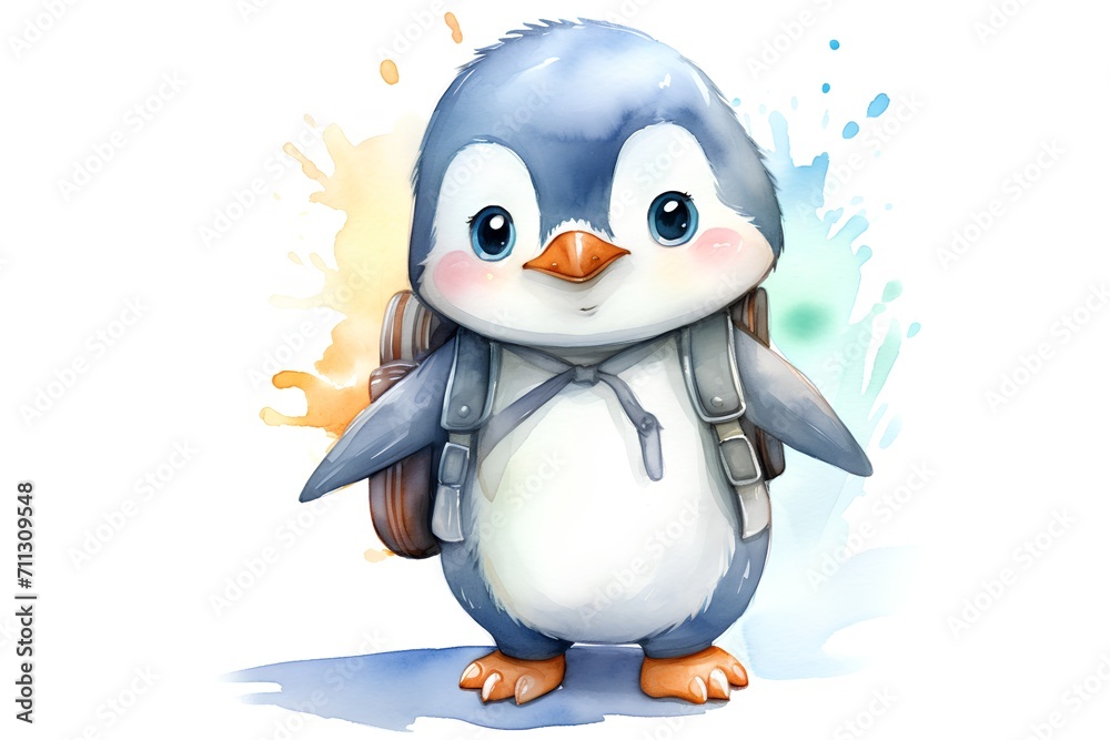 Cute cartoon penguin. Watercolor illustration on white background. Cute cartoon penguin. Watercolor illustration on white background.