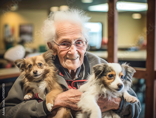 Elderly volunteers are feeding and caring for animal.