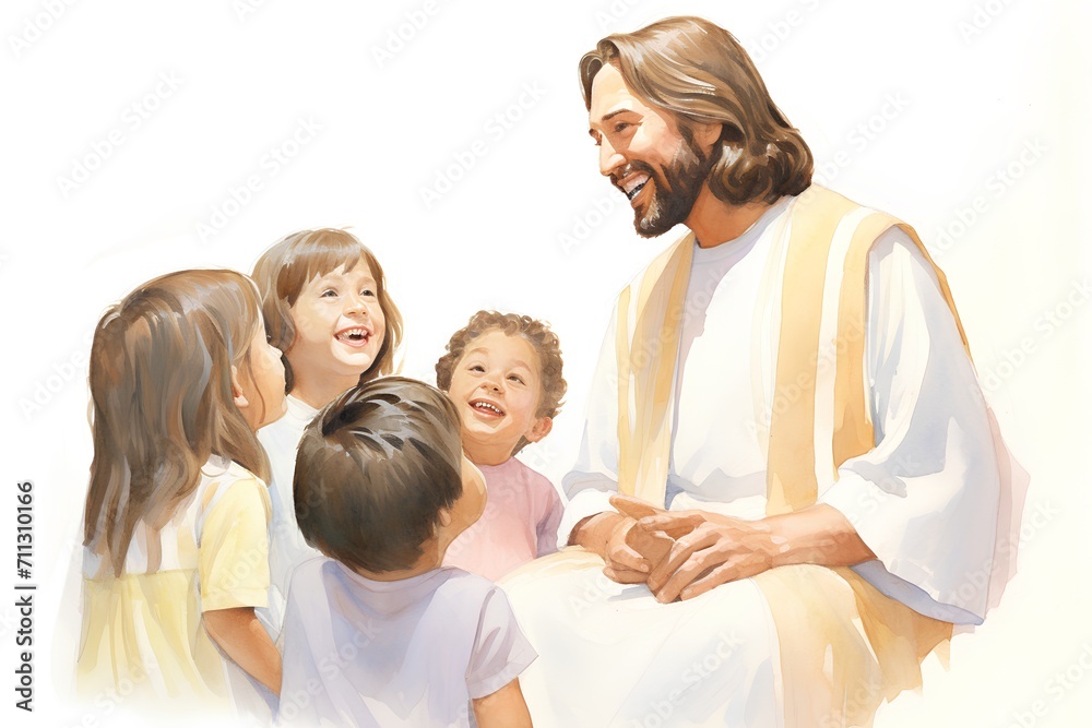 Jesus Christ Family Praying Togetherness Religion Illustration Graphic Concept.
