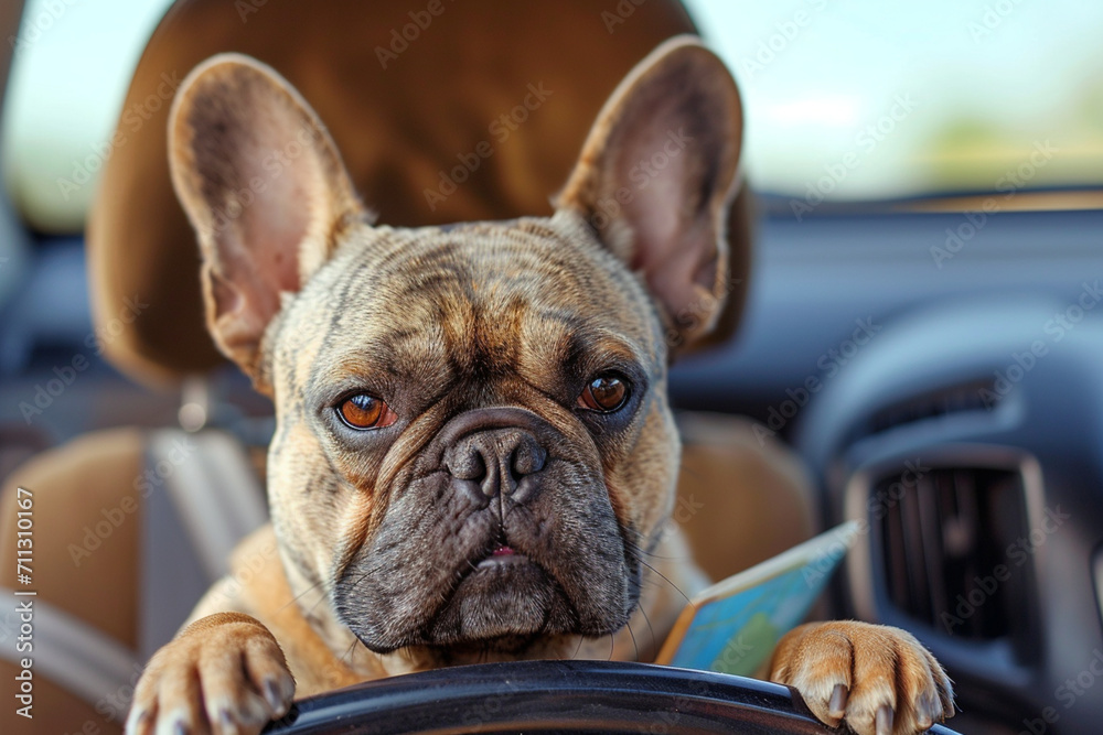 french bulldog portrait on road trip