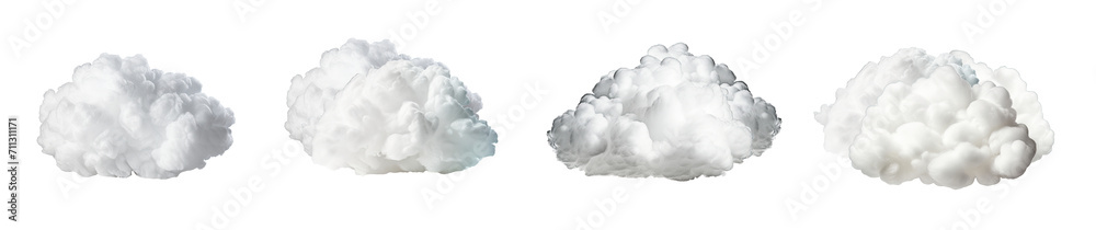 Collection of random shapes of abstract white clouds. Cumulus different views clip art isolated on white background. Collection of random shapes of abstract white clouds. Cumulus different views clip art isolated on white background.