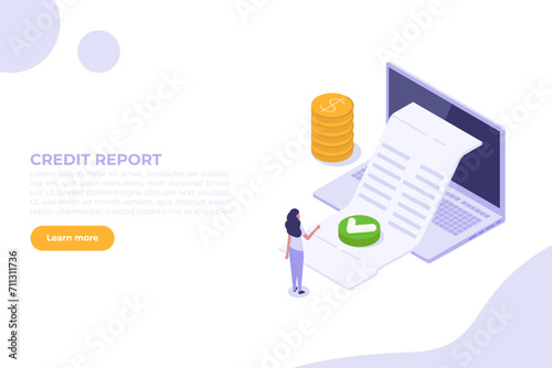 Isometric Approved credit bill, Payment approved concept. Vector illustration.