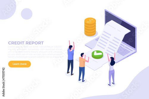Isometric Approved credit bill, Payment approved concept. Vector illustration.