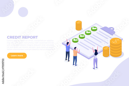 Isometric Approved credit bill, Payment approved concept. Vector illustration.