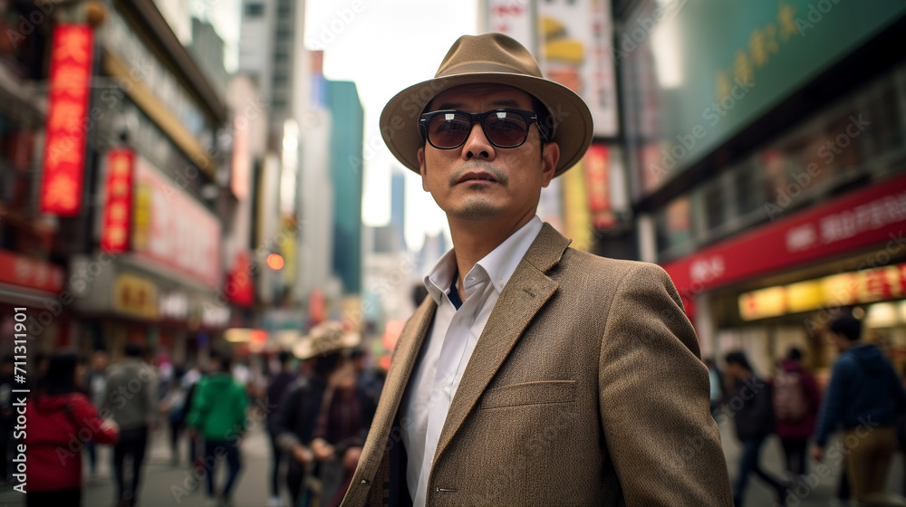 street style, man, asian, street, city, smiling, lifestyle, sunglasses, handsome, night, outdoors, guy, model, standing, hong kong, man, male, 50 years