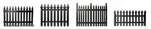 repeatable black garden metallic fence  iron gate   isolated on a transparent background  PNG cutout or clipping path .  