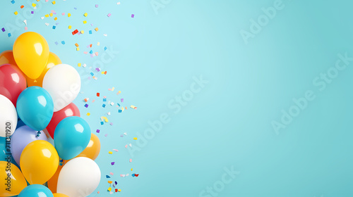 Birthday background with balloons and confetti for birthday card or invitation design