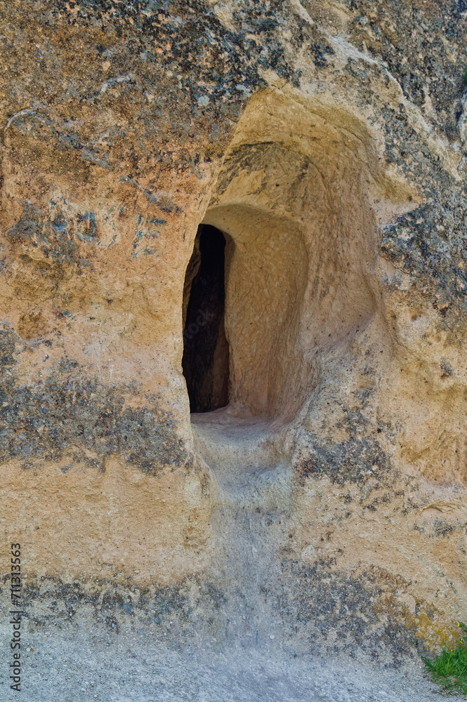 Typical Cappadocia landscape soft volcanic rock, shaped by erosion in Goreme, Turkey.