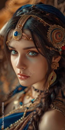 Woman in the Goddess Ancient Maya Civilization Beauty Style - Beautiful Goddess Girl Background created with Generative AI Technology