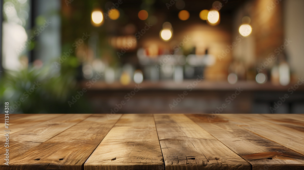 Wood Table Top Ideal for Stylish Product Presentation with Blurred Background