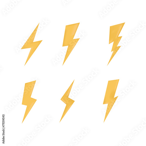 Set of 3d thunder lighting bolt icons