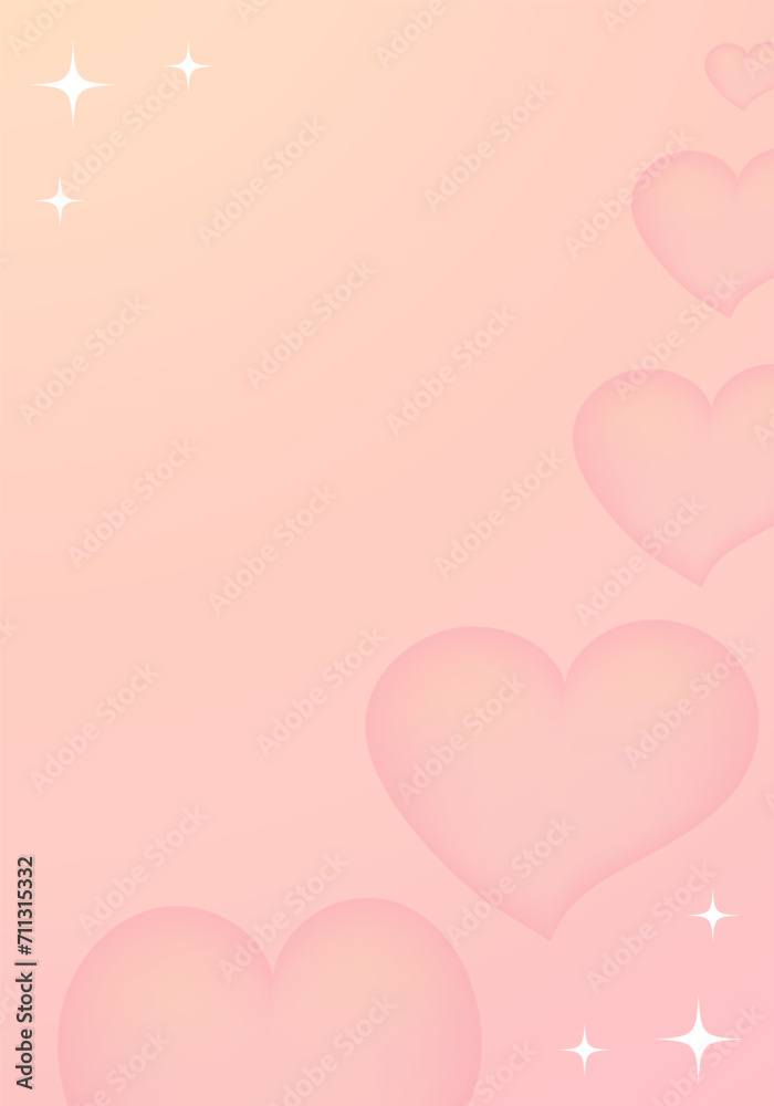 Pink poster with blurred hearts. Cute background for valentines day