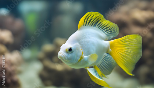 yellow fish auratus in aquarium