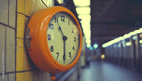 an orange clock with time zones photo