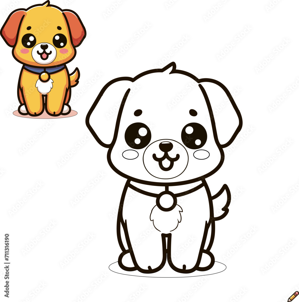 Children's Coloring Book: Cute Dogs. Dog Character Vector, Coloring Book Page with Dog, Coloring page outline of a cute dog, coloring page with Animal character. Children's Coloring Book: Cute Dogs. Dog Character Vector, Coloring Book Page with Dog, Coloring page outline of a cute dog, coloring page with Animal character.