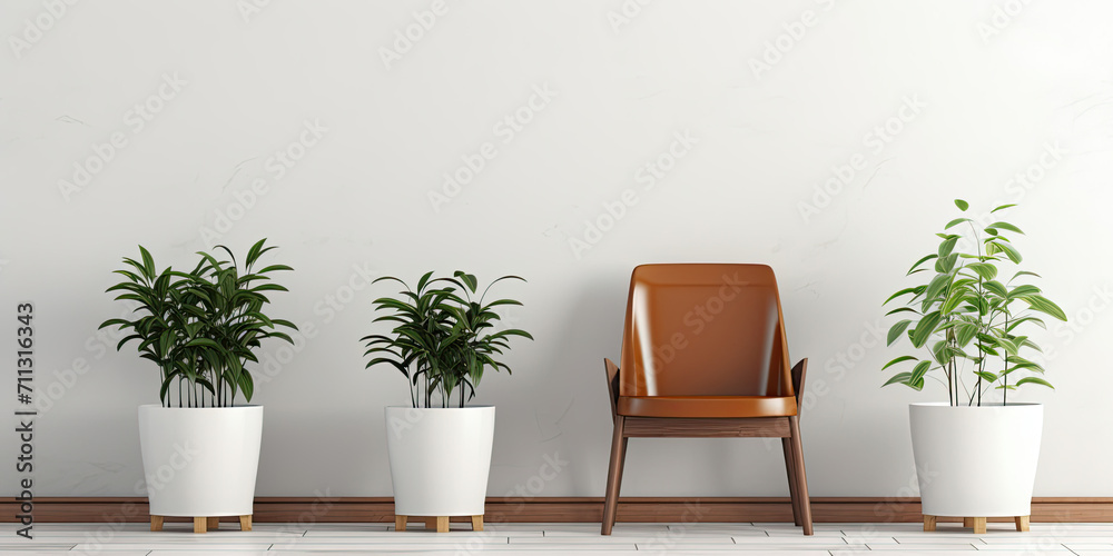 Chair Next to Row of Potted Plants