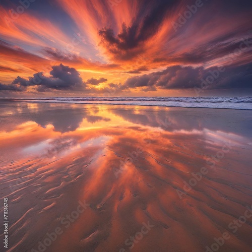 Sunrise on the beach and ocean waves on a tropical sea
