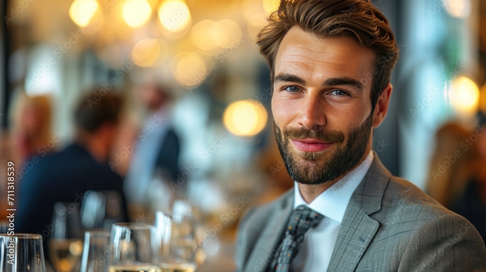 Suited businessman confidently presents strategic plans during a corporate meeting, exuding professionalism Suited businessman confidently presents strategic plans during a corporate meeting, exuding professionalism