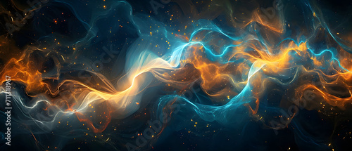 A mesmerizing screenshot of a vibrant and ethereal blue and orange smoke, captured in a stunning display of fractal art and illuminated by the soft glow of light