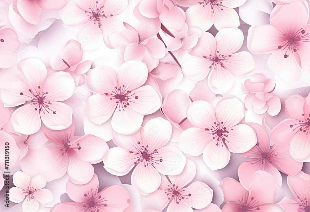 Beautiful Pink Flowers on White Background