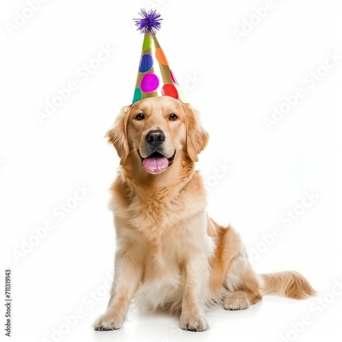 cute dog in birthday cap isolated © ArtCookStudio