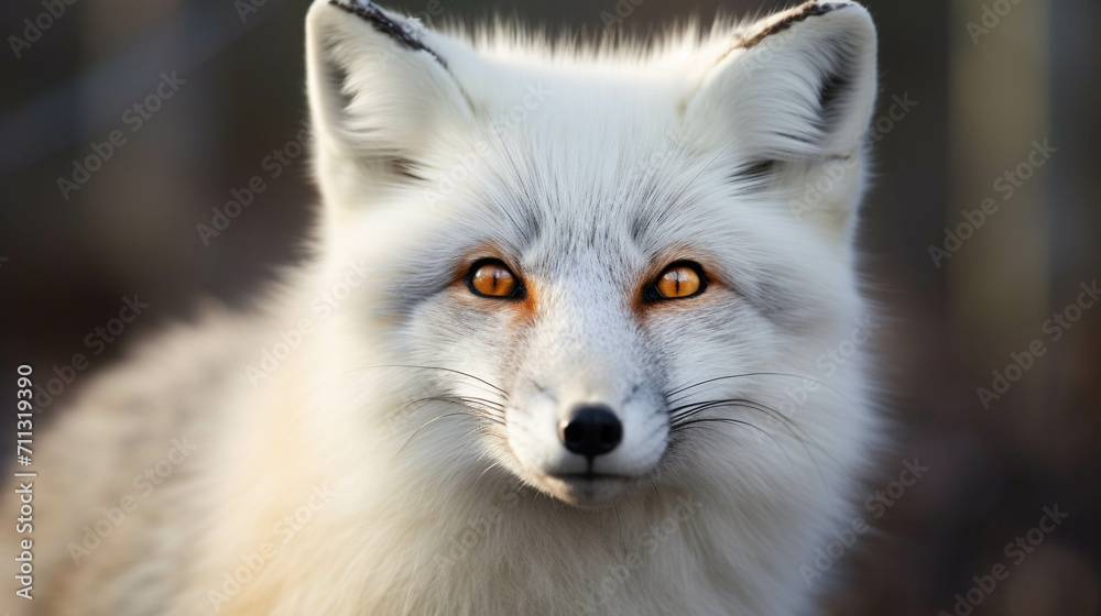 Close-up photo of a white fox. Close-up photo of a white fox.