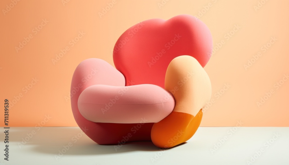 a chair with a pink fur is placed on an orange background a chair with a pink fur is placed on an orange background
