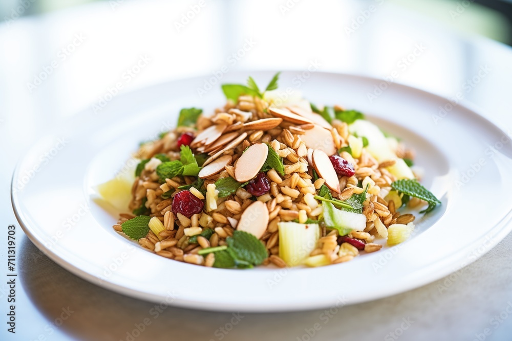 farro salad with sliced almonds and cranberries