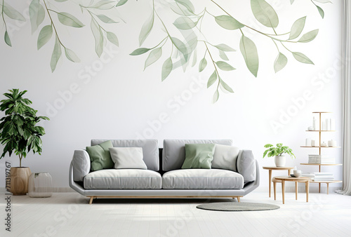 Comfortable Living Room With Couch and Plant photo