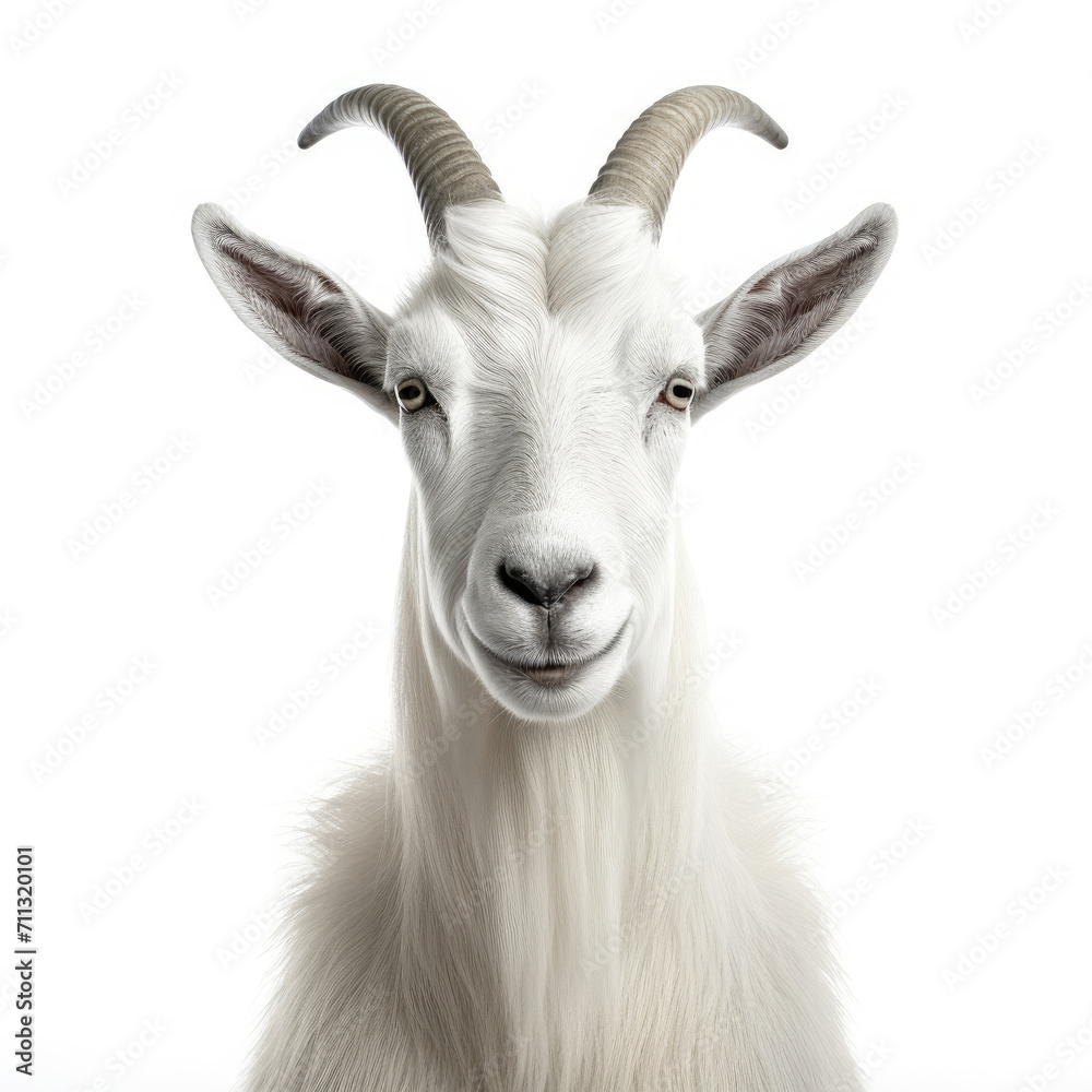 White Goat With Long Horns Looking at Camera White Goat With Long Horns Looking at Camera