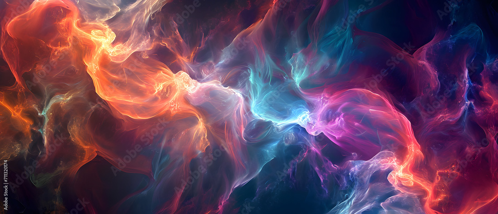 An ethereal display of vibrant fractal patterns, swirling in a cosmic dance of light and abstract art