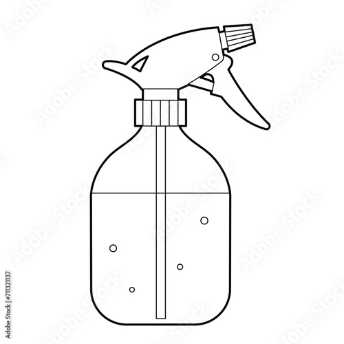Outline vector illustration of sprayer bottle. Design element. Black and white illustration Isolated on white background.
