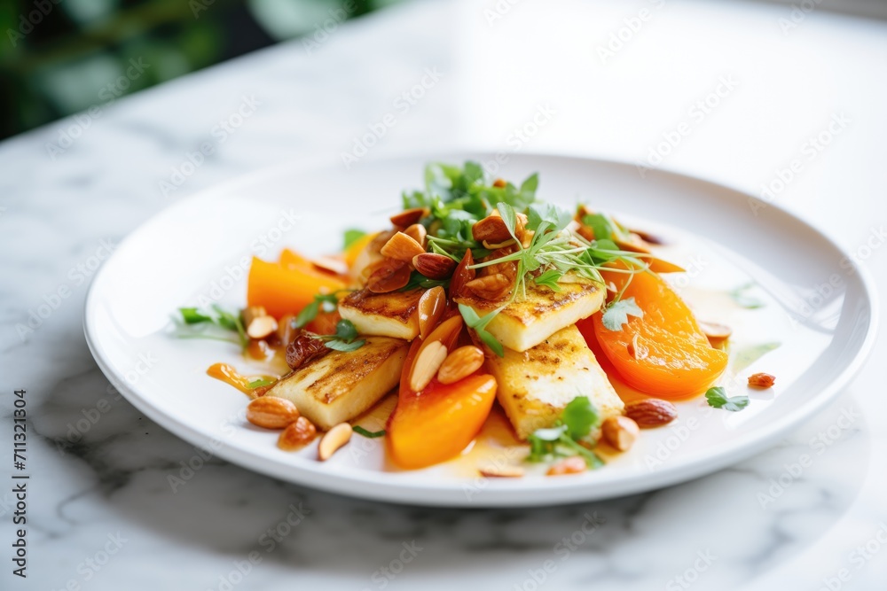 halloumi cheese with roasted almonds and dried apricots halloumi cheese with roasted almonds and dried apricots