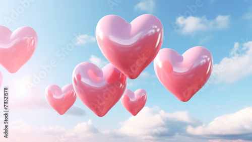 Floating Hearts and Cloudy Blue Sky