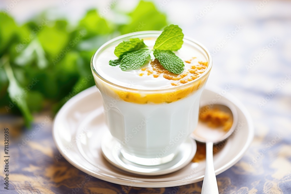 lentil soup with a dollop of yogurt and mint leaves lentil soup with a dollop of yogurt and mint leaves