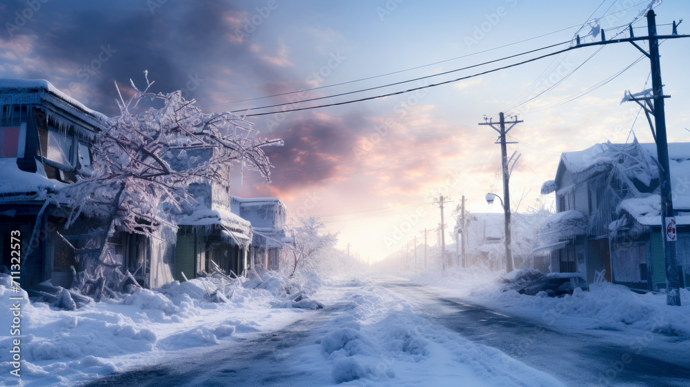 Heavy snowfall in residential area, day Heavy snowfall in residential area, day